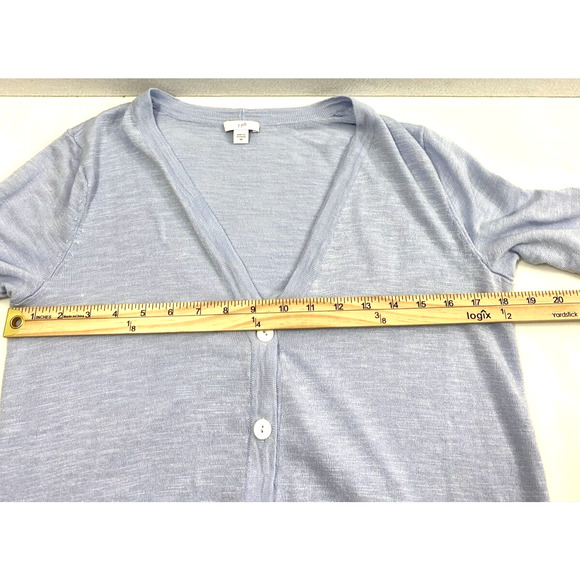 J. Jill Cardigan Sweater Womens XS Light Blue Short‎ Sleeve Linen Blend Coastal - Picture 6 of 10